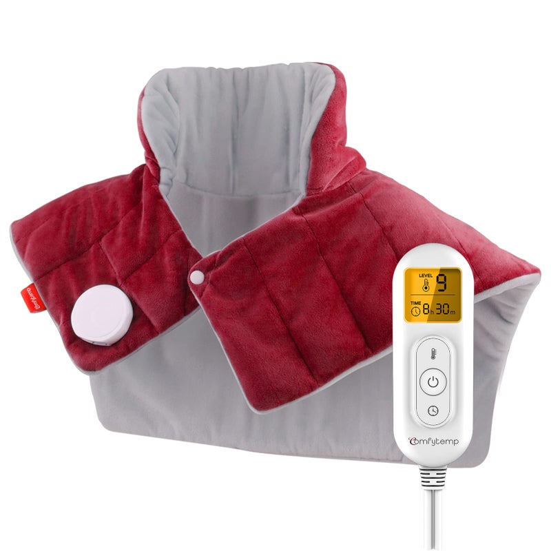 Comfytemp وسادة تدفئة للرقبة والكتفين والظهر، وسادة كهربائية مريحة من كومفيتمب بوزن 2.6 رطل، لفافة مدفأة كبيرة، 9 إعدادات حرارة، 11 إيقاف تلقائي، هدايا عيد ميلاد للنساء والرجال باللون الأحمر - Image 1
